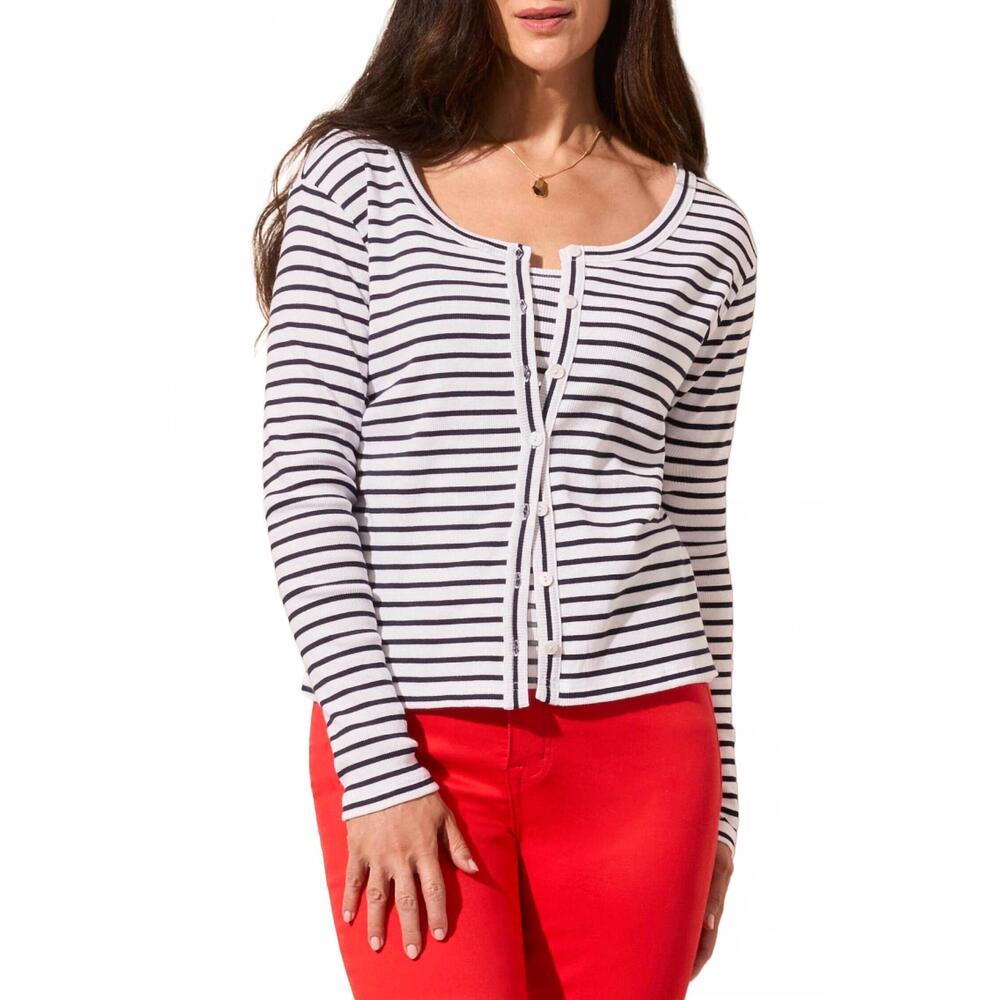NEW TRIBAL wear 2 ways crew neck button down cardigan in nautical stripe